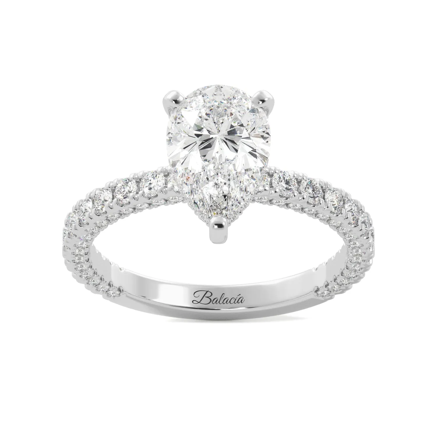 Pear Diamond Pave Set Hidden Halo Eternity Engagement Ring