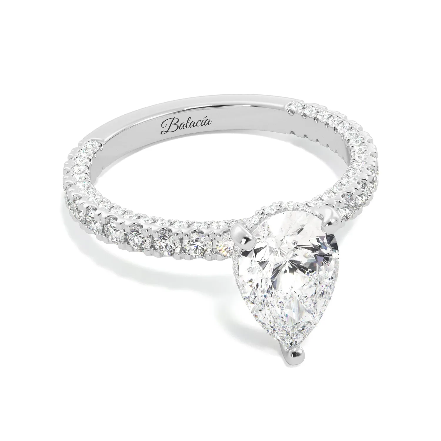 Pear Diamond Pave Set Hidden Halo Eternity Engagement Ring