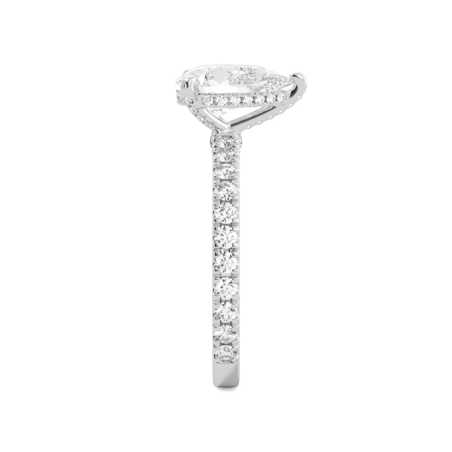 Pear Diamond Pave Set Hidden Halo Eternity Engagement Ring
