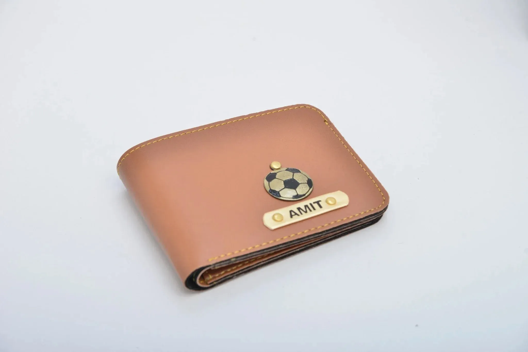 Personalised Leather Wallet   Pen & keychain Combo - Tan