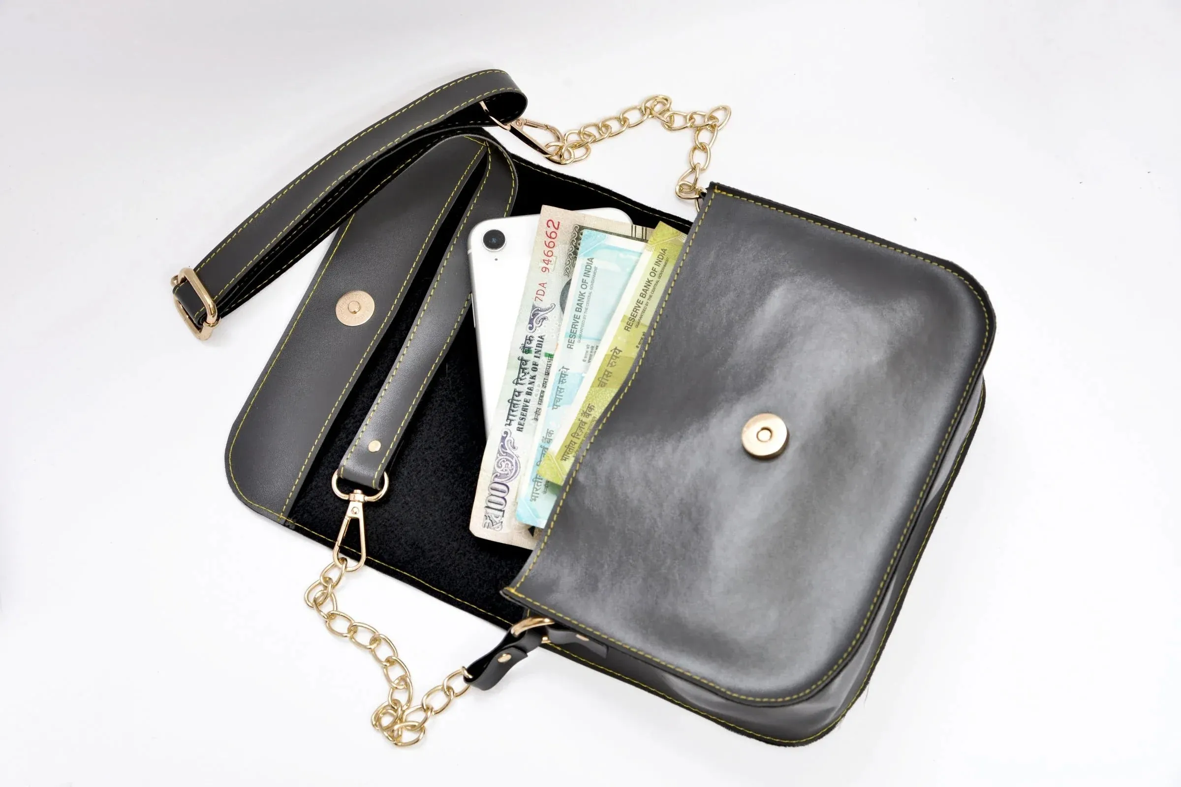 Personalized Couple's Combo : Chained Sling Bag ( Product 1 )& Men's Wallet (Product 2)- Grey