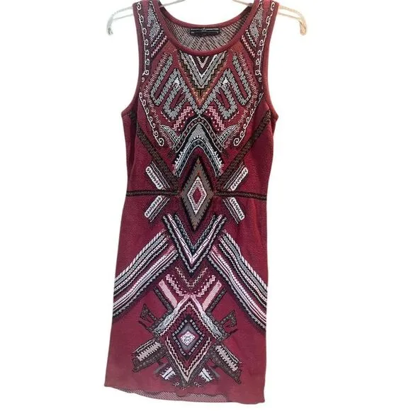 Peruvian Connection XS Aztec Print Sleeveless Midi Dress Multicolor Pima Cotton