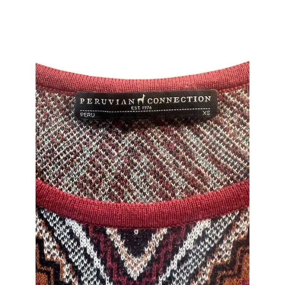 Peruvian Connection XS Aztec Print Sleeveless Midi Dress Multicolor Pima Cotton