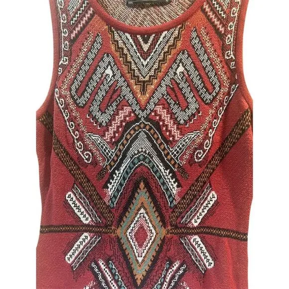 Peruvian Connection XS Aztec Print Sleeveless Midi Dress Multicolor Pima Cotton