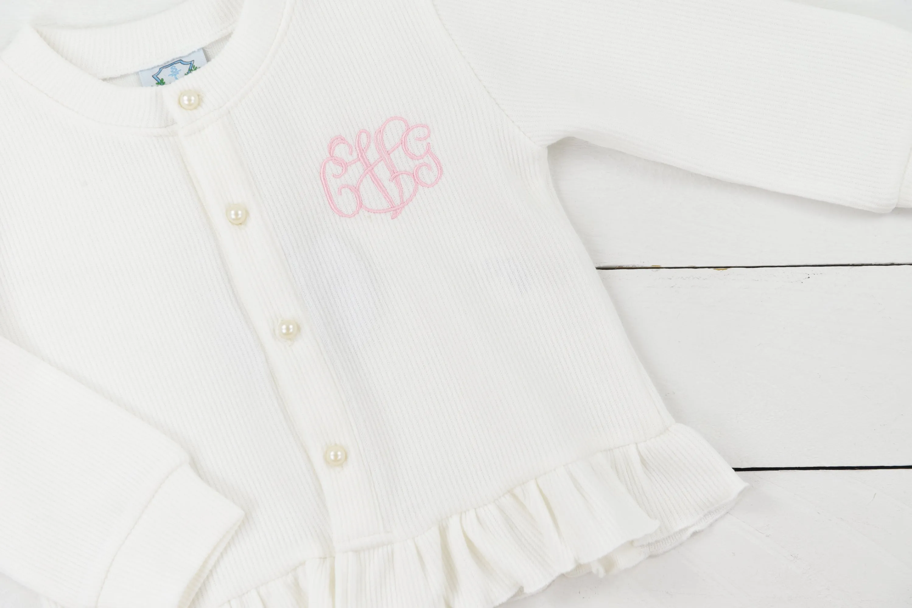 Pink Initial White Cardigan