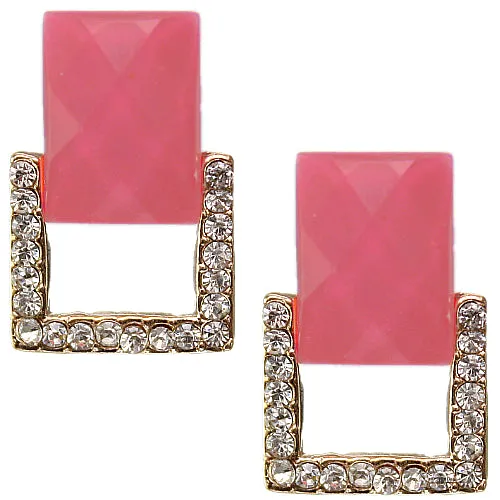 Pink Square Gemstone Post Earrings
