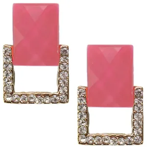 Pink Square Gemstone Post Earrings