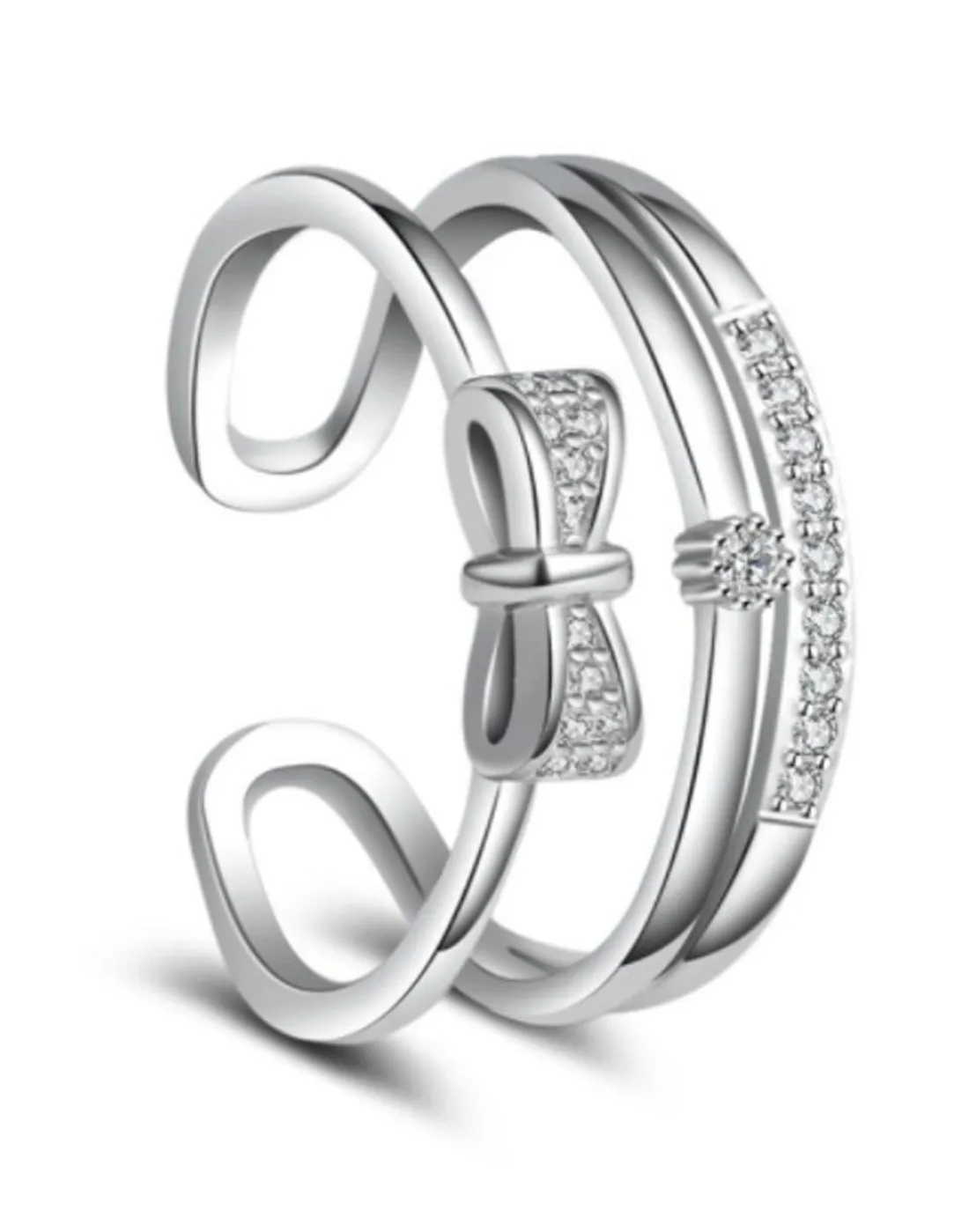Platinum Plated Elegant Austrian Crystal Bow Adjustable Ring