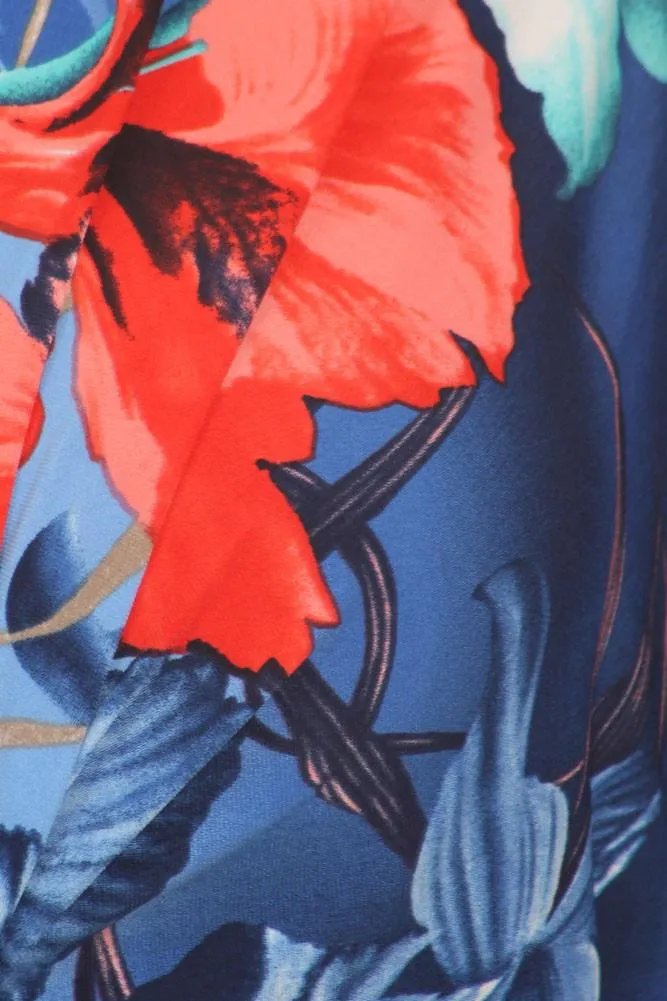 Plus Size Floral Paradise Front Knot Blue Kimono Dress