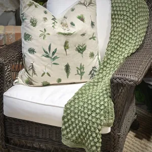Popcorn Knit Cotton Throw - Green