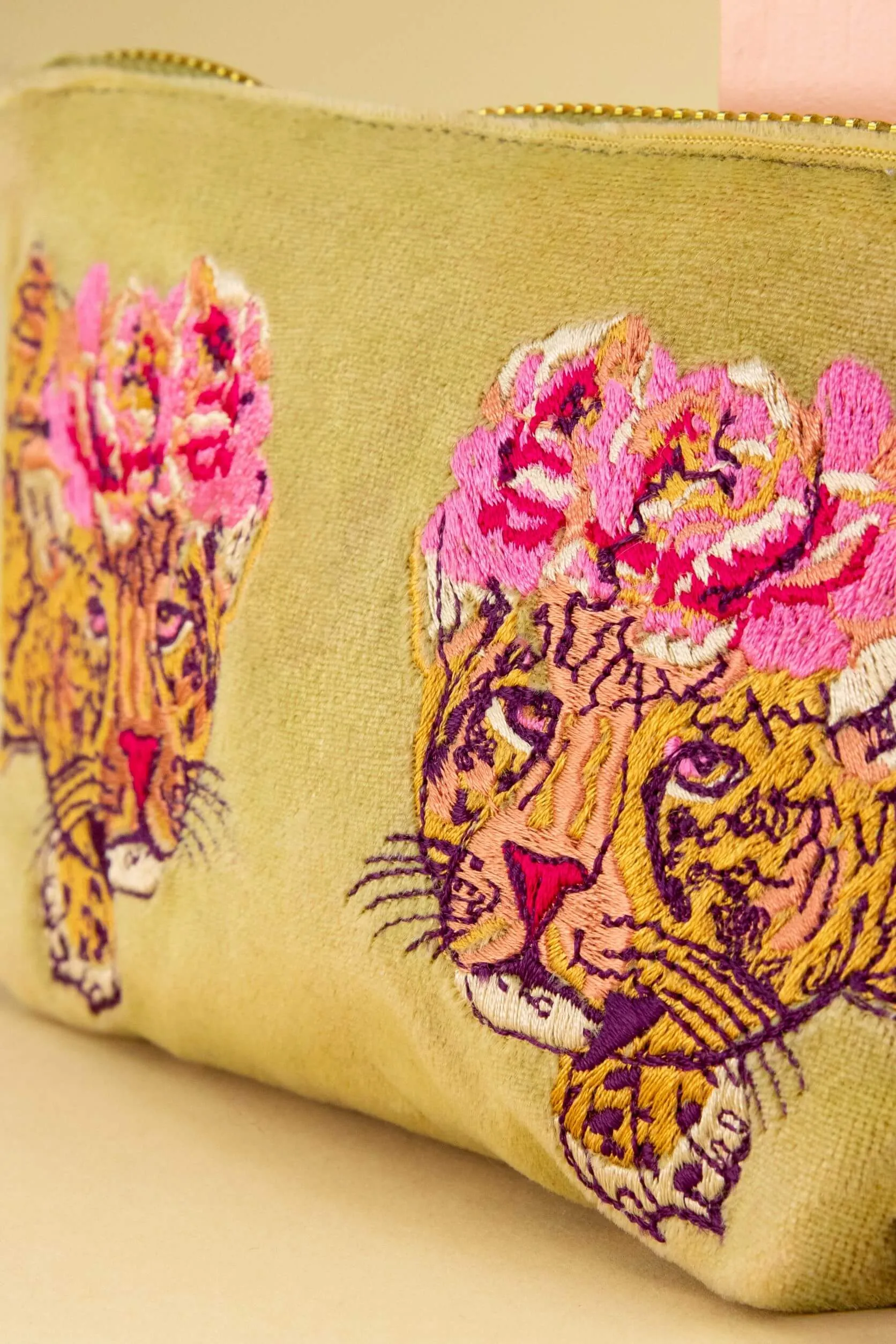 Powder Climbing Leopard Mini Velvet Pouch/Purse - Mustard