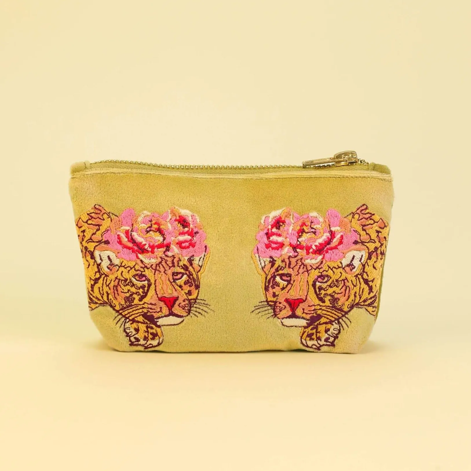 Powder Climbing Leopard Mini Velvet Pouch/Purse - Mustard