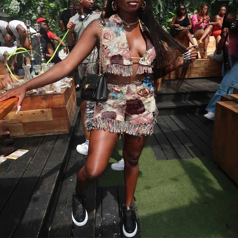 Print Halter Tassel Design Two Piece Set