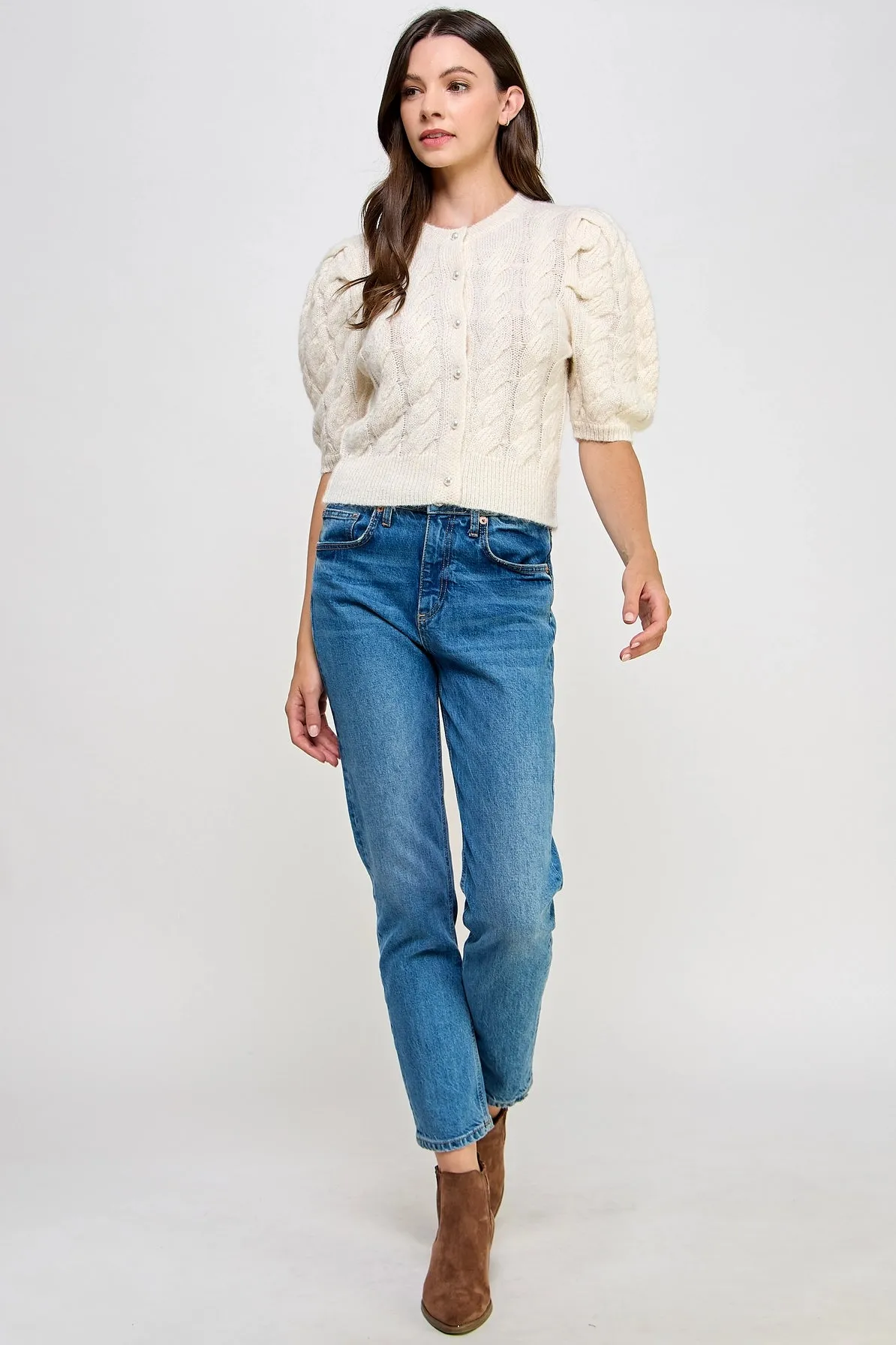 Puff Sleeve Pearl Sweater {Cream}
