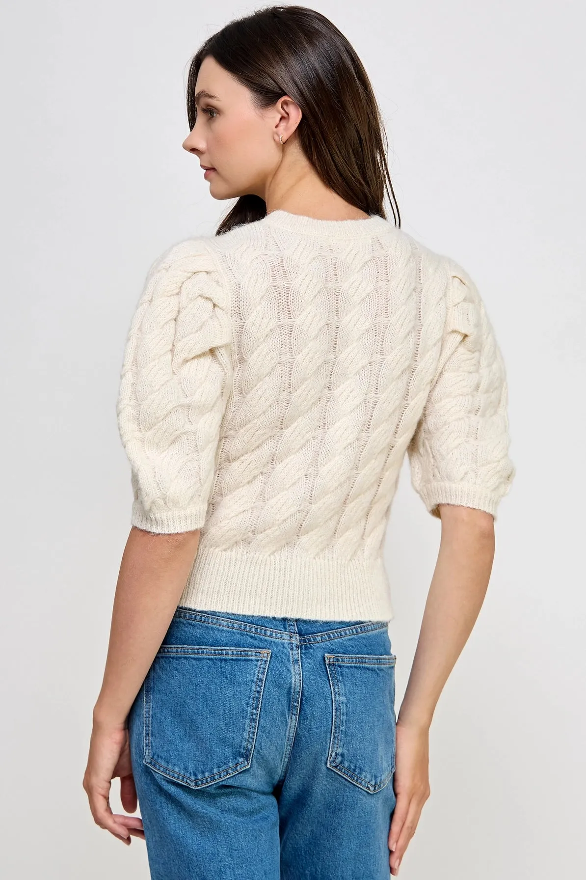 Puff Sleeve Pearl Sweater {Cream}