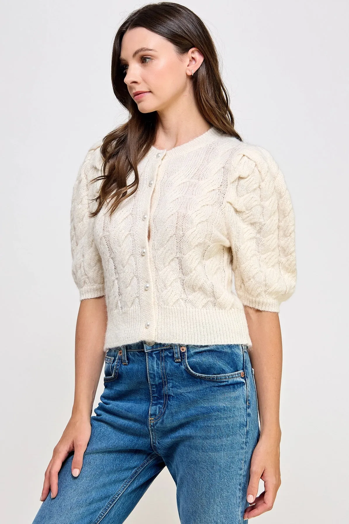 Puff Sleeve Pearl Sweater {Cream}