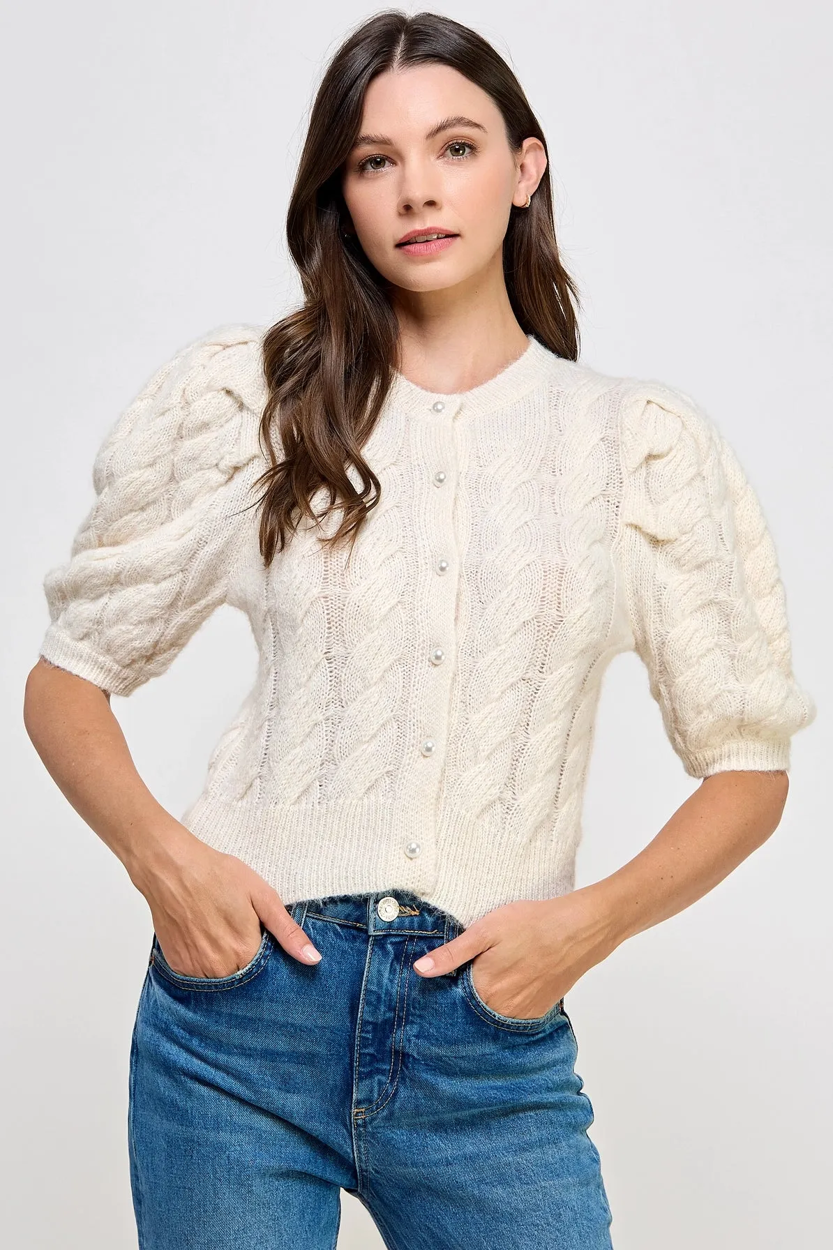 Puff Sleeve Pearl Sweater {Cream}