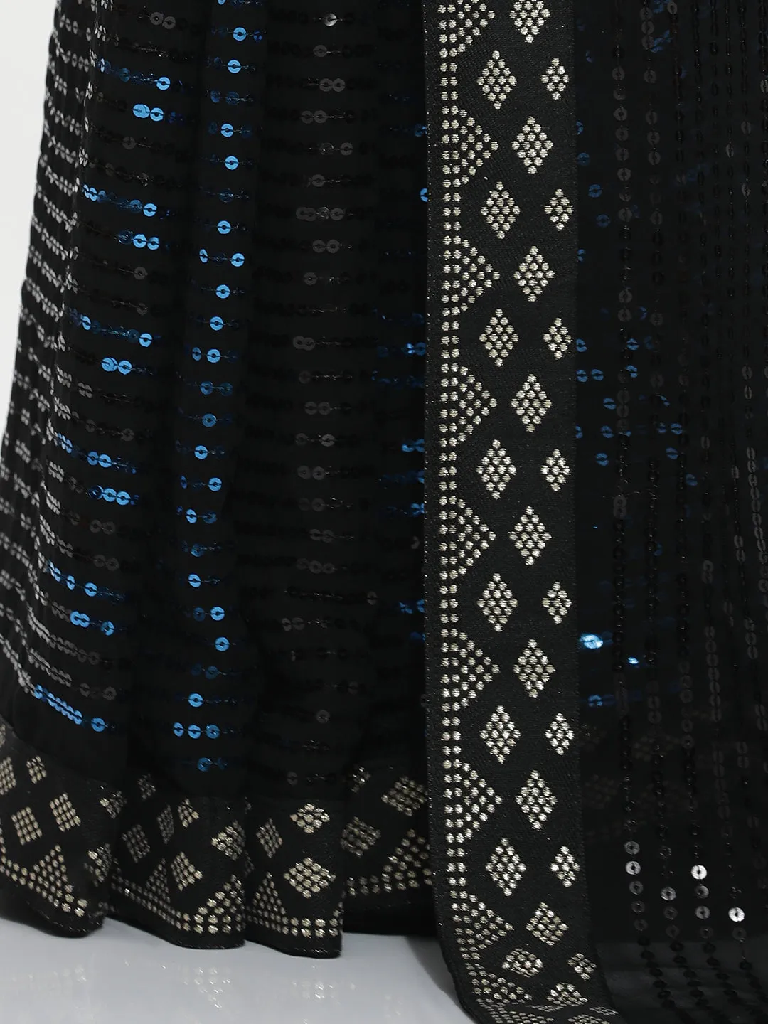 Pure Georgette Teal Sequin Party Wear Saree