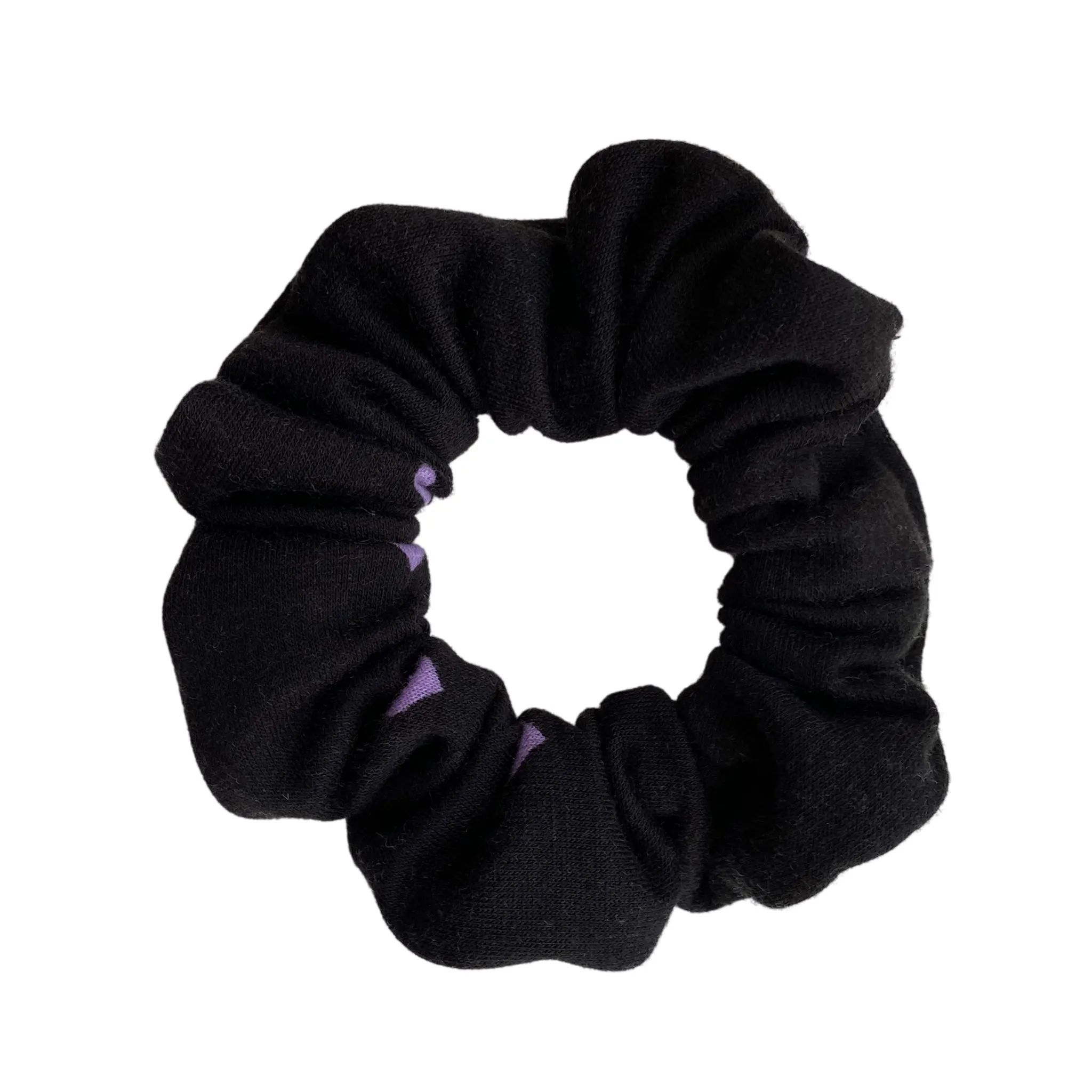 Purple Hearts on Black Scrunchie