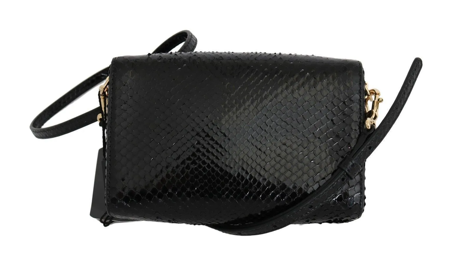 Purse GILDA Black Python Snakeskin Shoulder Gold