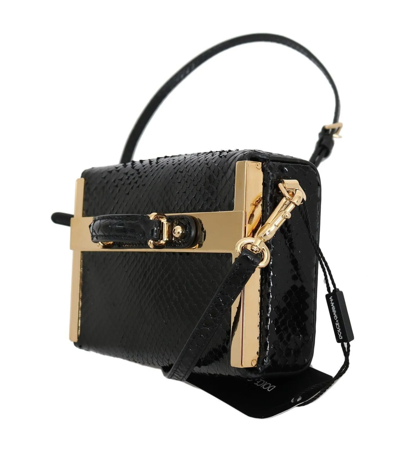 Purse GILDA Black Python Snakeskin Shoulder Gold