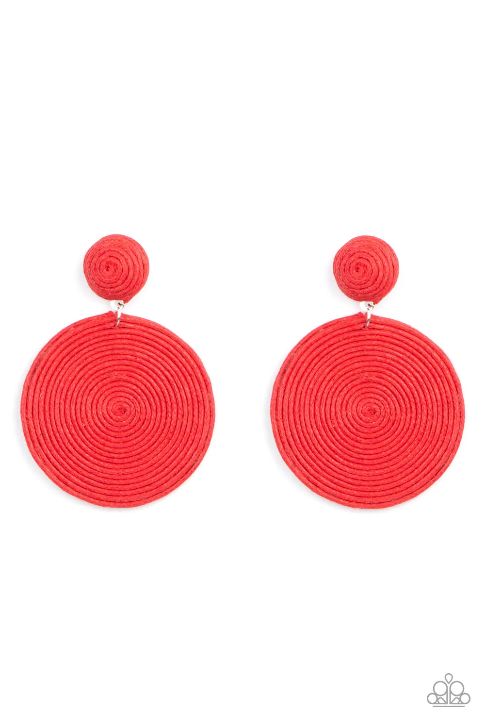 "Circulate the Room" Red Twine Spiraled Cord Wrapped Post Earrings