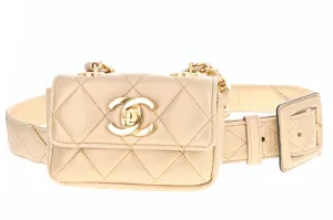 Rare Vintage Chanel Quilted Hanging Micro Belt Bag- Gold