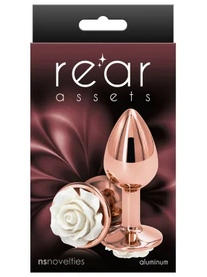 Rear Assets Small Butt Plug - Rose Gold with White Rose