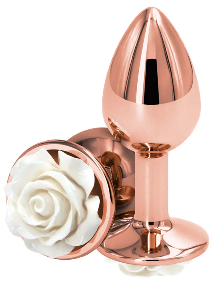 Rear Assets Small Butt Plug - Rose Gold with White Rose
