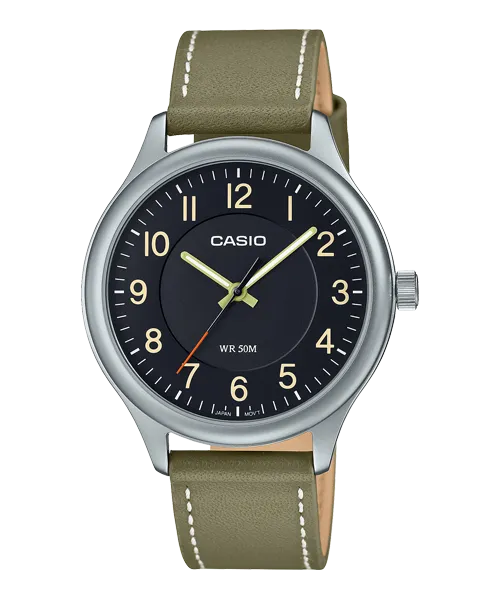 Reloj casual correa de cuero MTP-B160L-1B2V