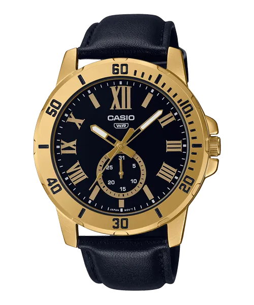 Reloj casual correa de cuero MTP-VD200GL-1B