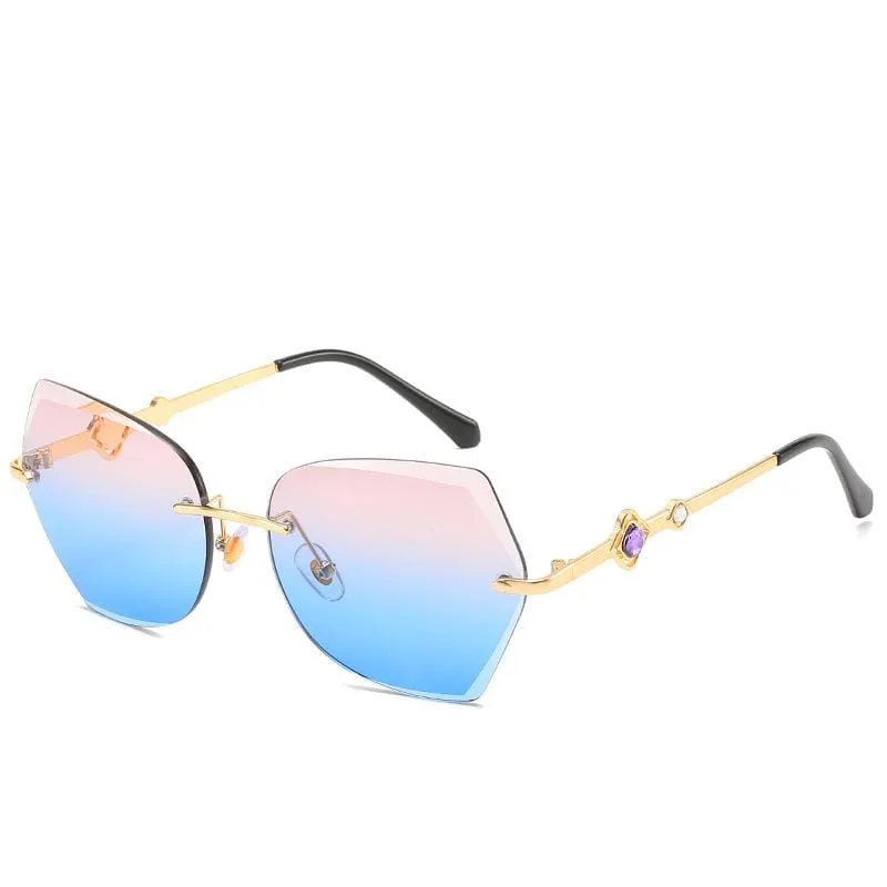 Retro Diamond Rimless Oversized Sun Glasses bee