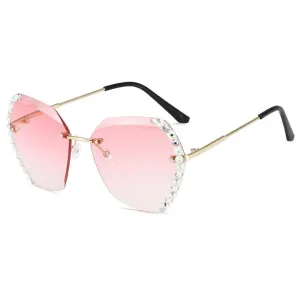 Retro Diamond Rimless Oversized Sun Glasses bee