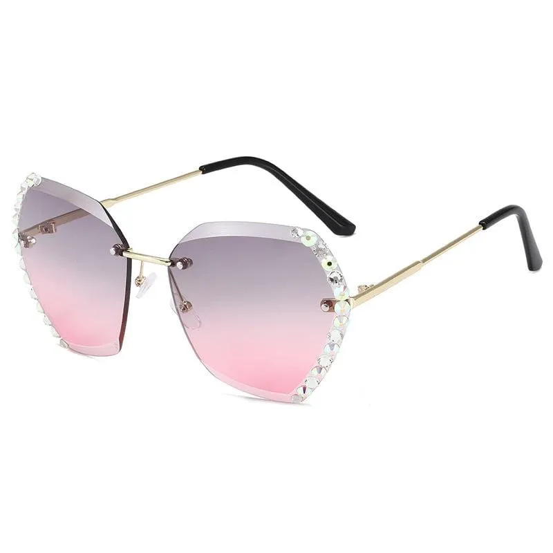 Retro Diamond Rimless Oversized Sun Glasses bee
