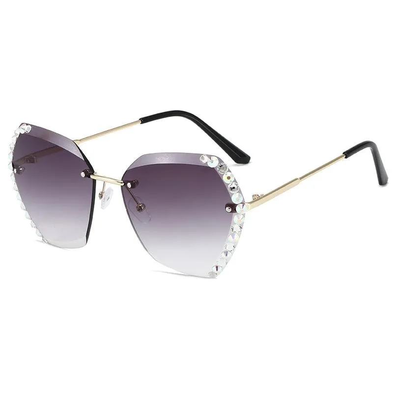 Retro Diamond Rimless Oversized Sun Glasses bee