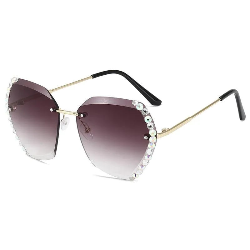 Retro Diamond Rimless Oversized Sun Glasses bee