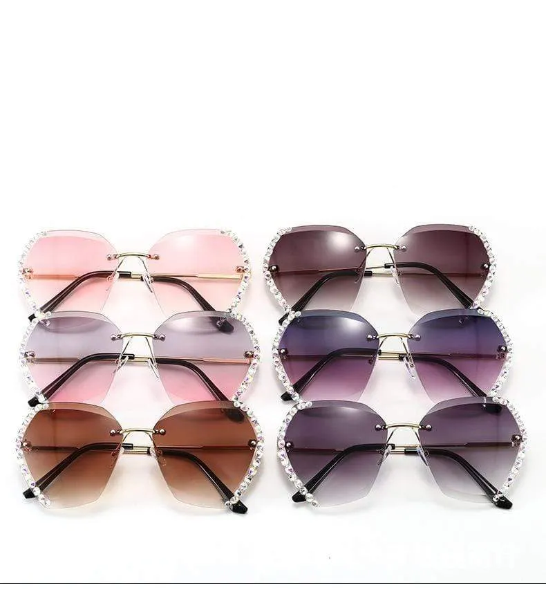 Retro Diamond Rimless Oversized Sun Glasses bee