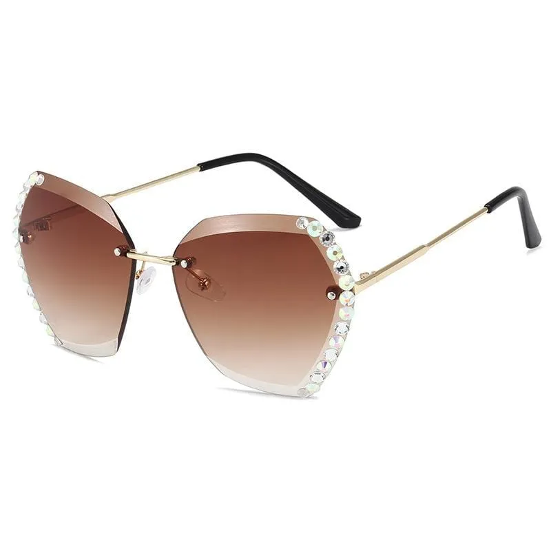 Retro Diamond Rimless Oversized Sun Glasses bee