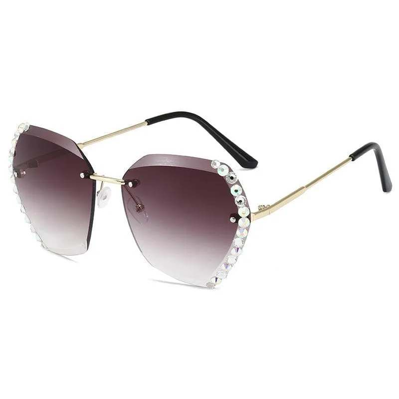 Retro Diamond Rimless Oversized Sun Glasses bee