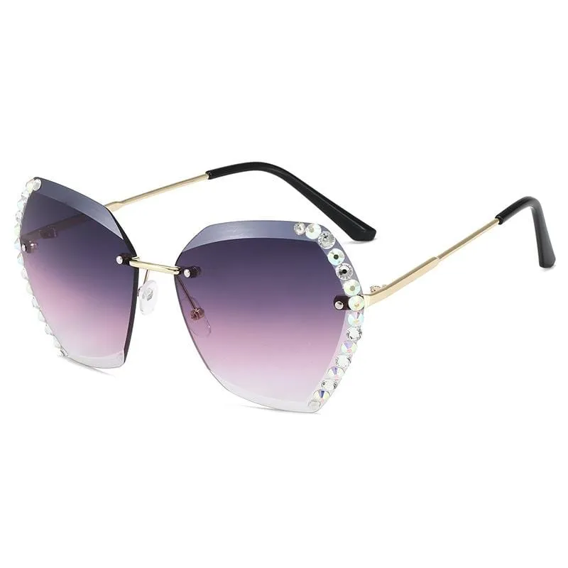Retro Diamond Rimless Oversized Sun Glasses bee