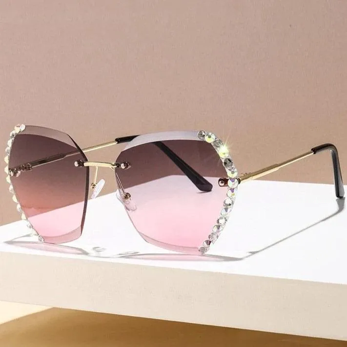 Retro Diamond Rimless Oversized Sun Glasses bee