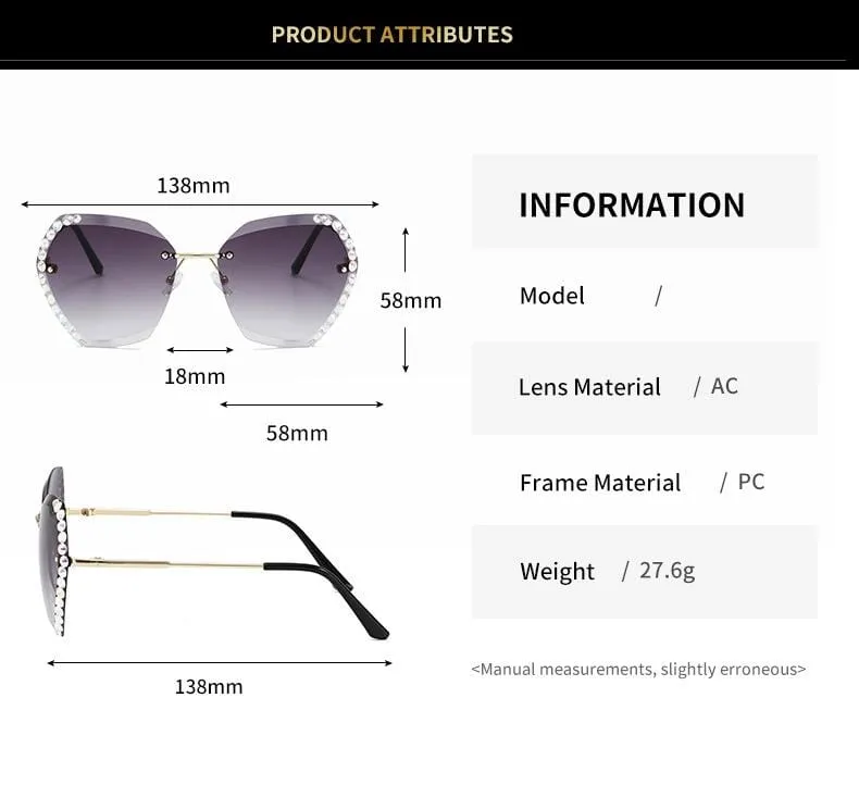 Retro Diamond Rimless Oversized Sun Glasses bee