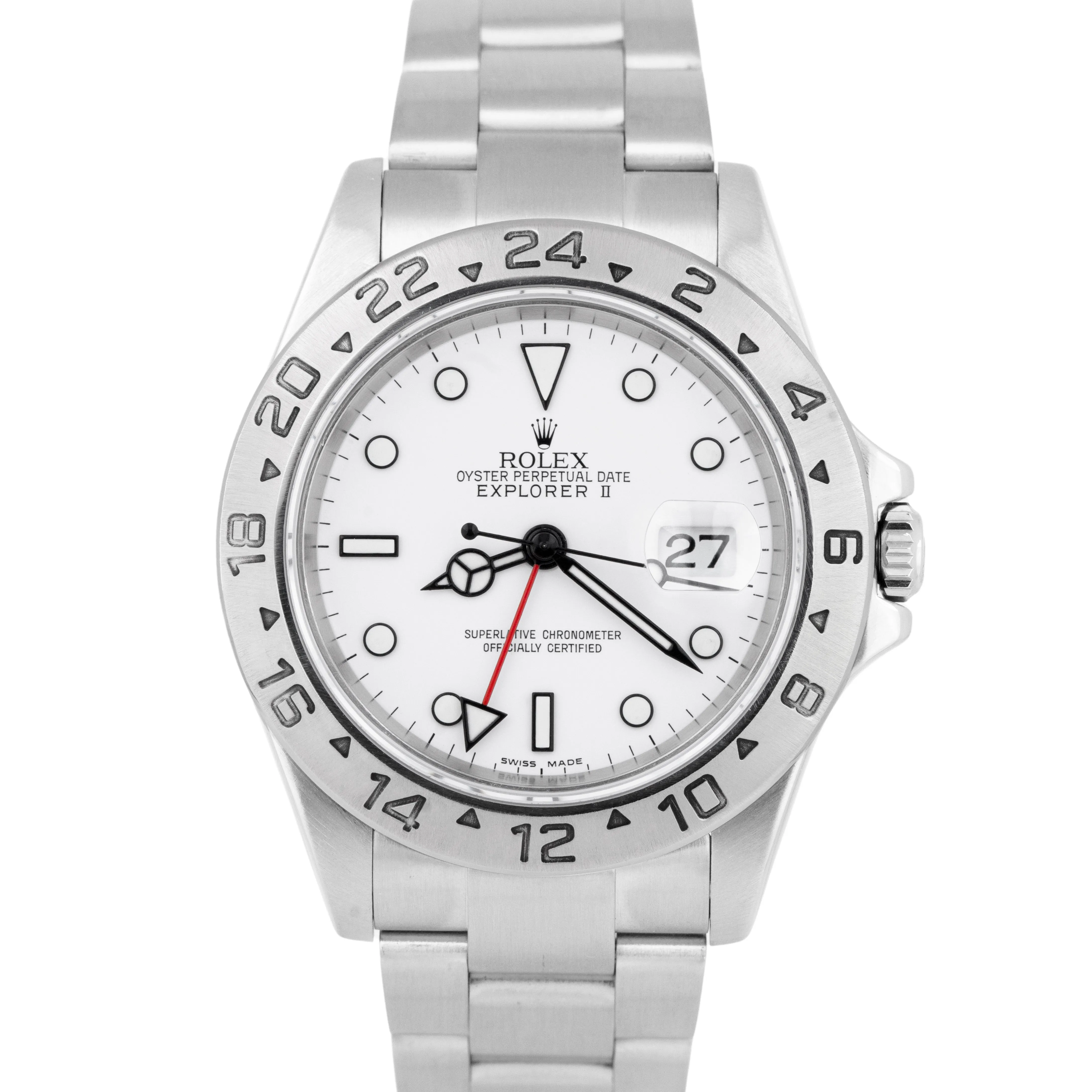 Rolex Explorer II Polar White SEL 40mm NO-HOLES GMT Stainless Steel Watch 16570T
