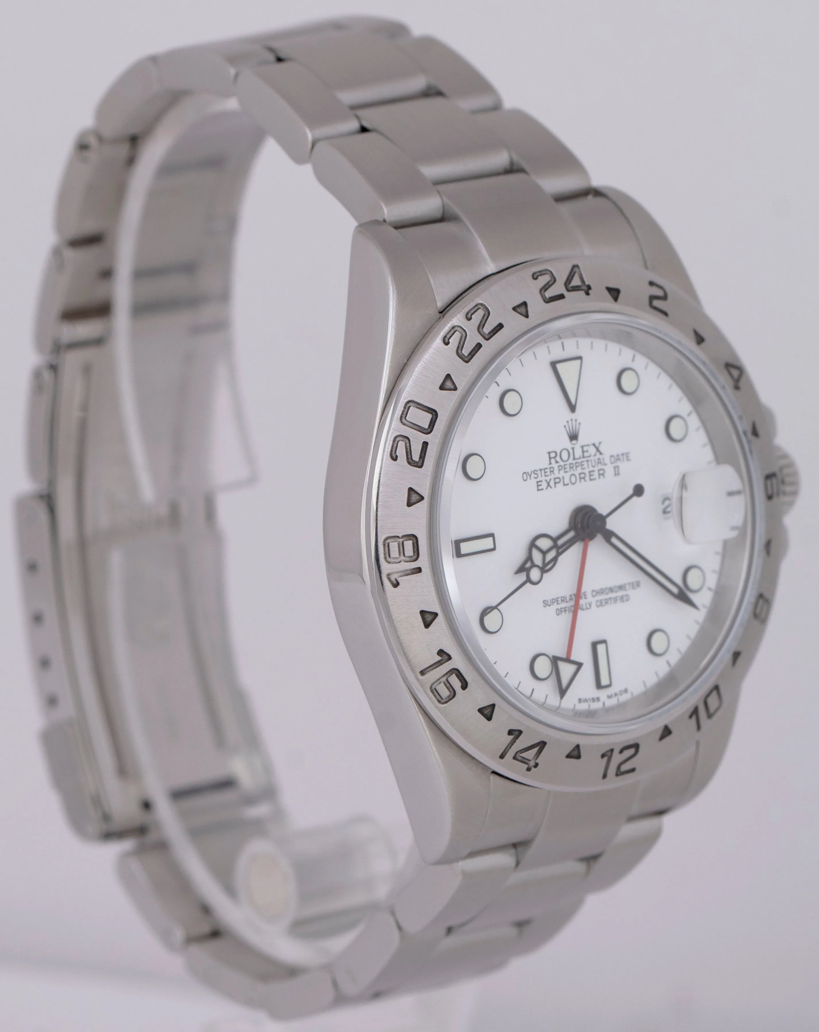 Rolex Explorer II Polar White SEL 40mm NO-HOLES GMT Stainless Steel Watch 16570T