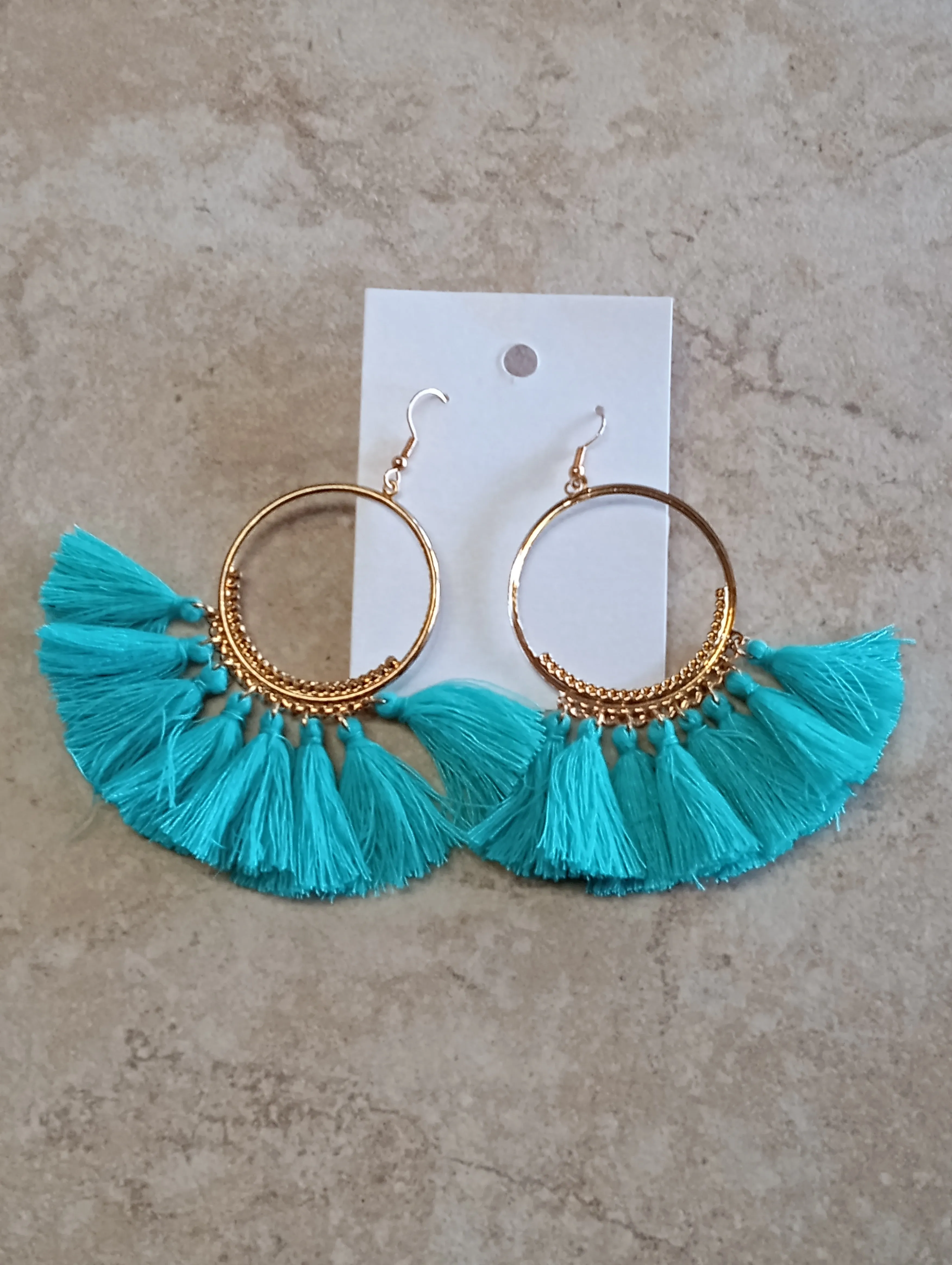 Round Gold Dangle w/Tassels Earrings