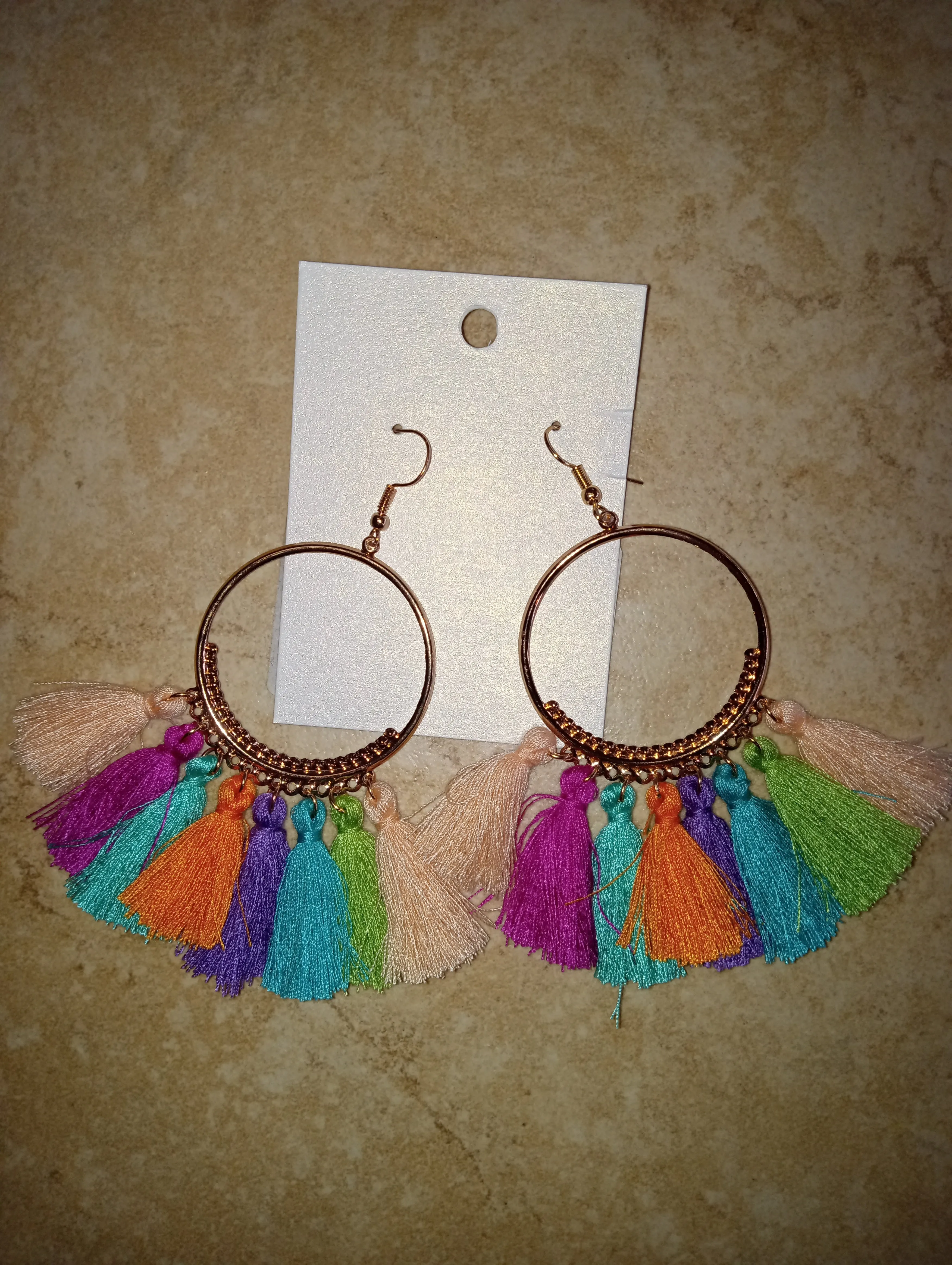 Round Gold Dangle w/Tassels Earrings