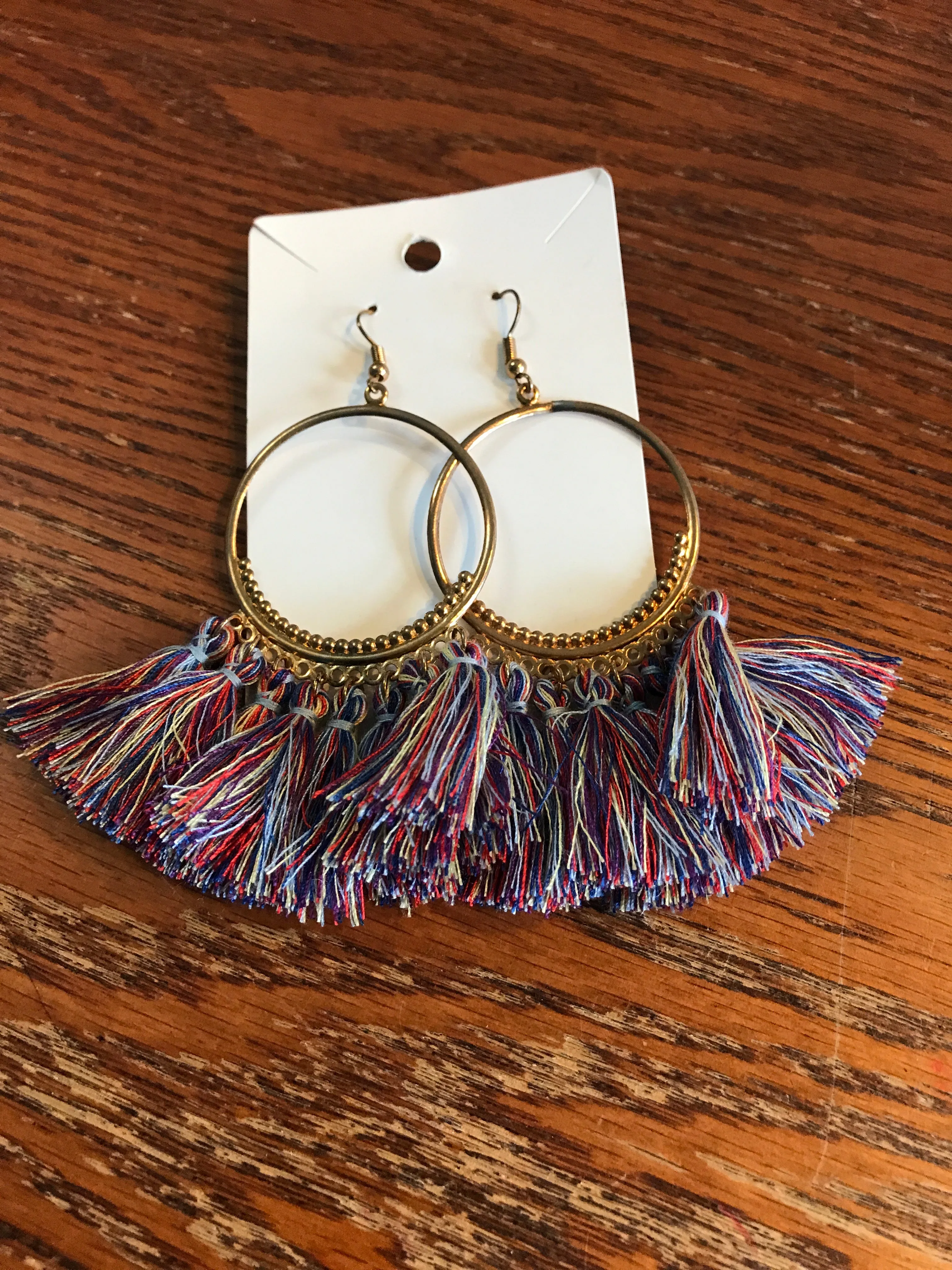 Round Gold Dangle w/Tassels Earrings