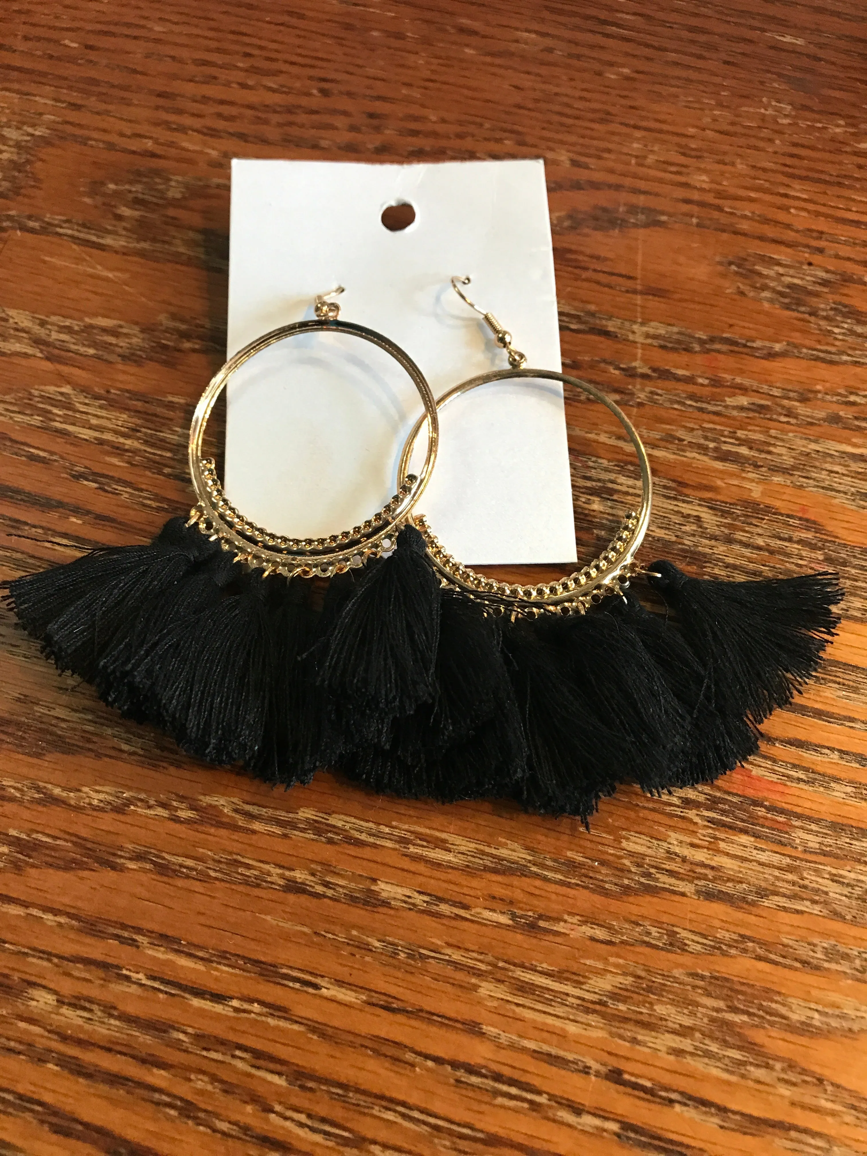 Round Gold Dangle w/Tassels Earrings