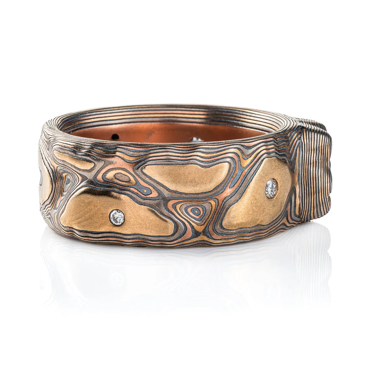 Rugged Mokume Gane Sapphire and Diamond Ring