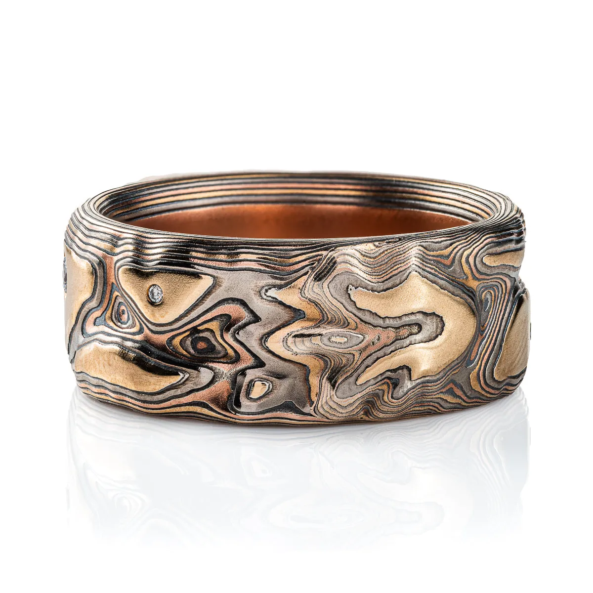 Rugged Mokume Gane Sapphire and Diamond Ring